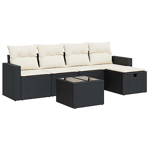 vidaXL 6-Tlg Garten-Sofagarnitur mit Kissen Schwarz Poly Rattan 3325372 günstig online kaufen