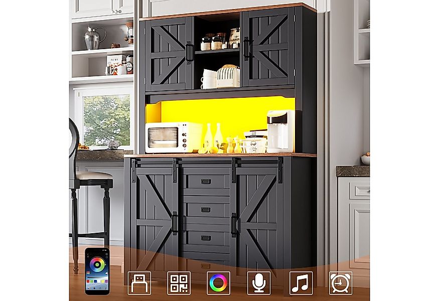 Flieks Küchenbuffet mit LED-Beleuchtung, 2 Schubladen und Schiebetüren (115 günstig online kaufen