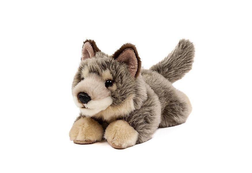 Teddys Rothenburg Kuscheltier Wolf liegend grau/beige 20 cm Plüschwolf Stof günstig online kaufen