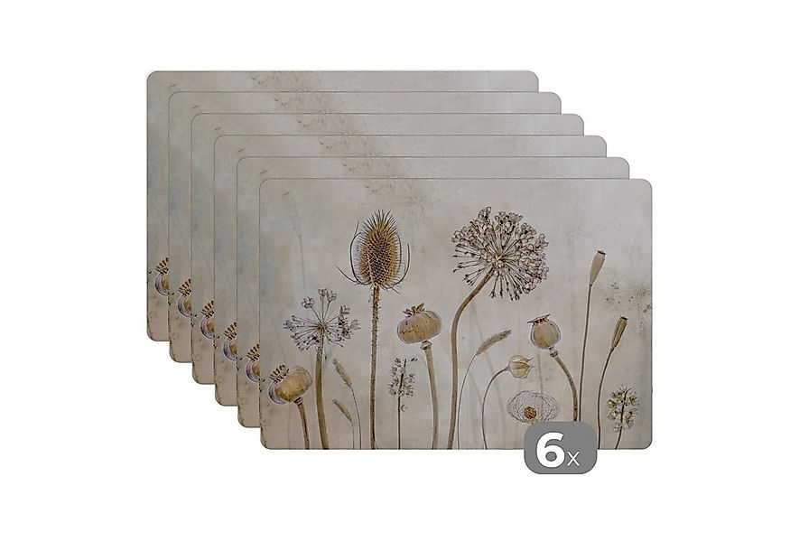 MuchoWow Platzset Blumen - Aquarell - Stilleben - Braun - Vintage, (6-St), günstig online kaufen