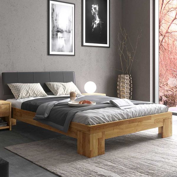 Doppelbett in Schwarz und Eiche 37 cm Einstiegshöhe günstig online kaufen