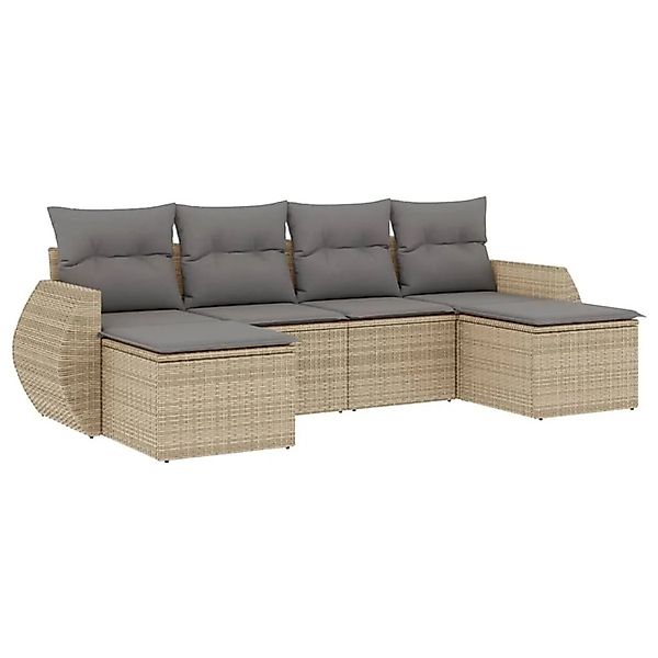 vidaXL 6-Tlg Garten-Sofagarnitur mit Kissen Beige Poly Rattan 3221718 günstig online kaufen