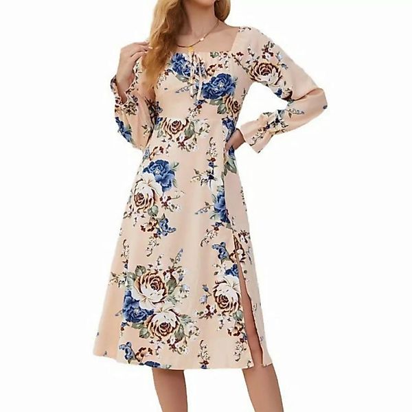 RUZU UG Dirndl Midikleid Kleid Quadratischem Ausschnitt Langen Ärmeln günstig online kaufen