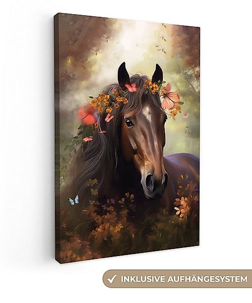 OneMillionCanvasses® Leinwandbild Pferd - Tiere - Blumen - Wald - Schmetter günstig online kaufen