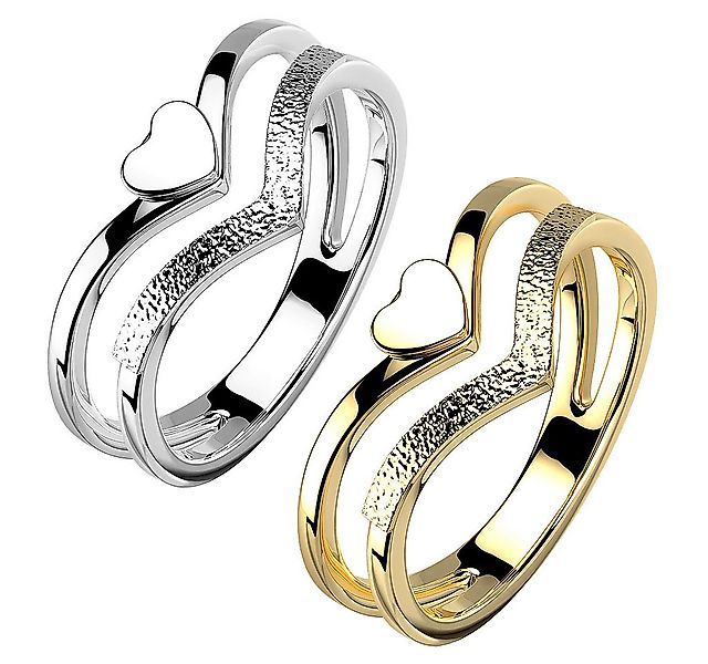 Taffstyle Fingerring Herz Ring doppelter Chevron Edelstahl vergoldet Gold G günstig online kaufen