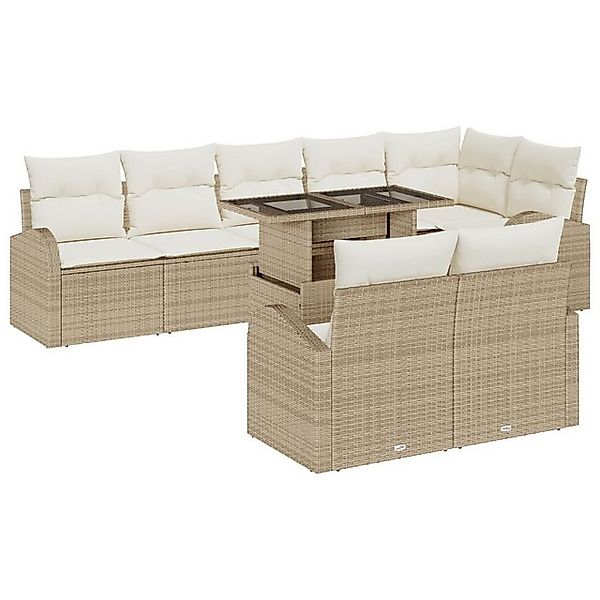 vidaXL Loungesofa 9-teiliges Garten Sofa Set mit Kissen Beige Poly Rattan, günstig online kaufen