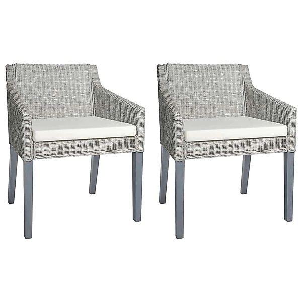 vidaXL Esszimmerstühle mit Kissen 2 Stk Grau Natur Rattan 325494 günstig online kaufen