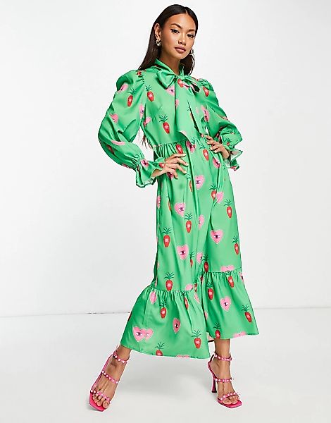 Never Fully Dressed – Maxi-Hängerkleid in Smaragdgrün mit Herzmuster günstig online kaufen