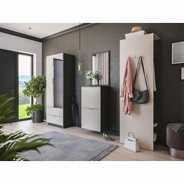 Lomadox Modernes Garderoben Set Creme-Grafit RENO-02-M 4-teilig Flurschrank günstig online kaufen