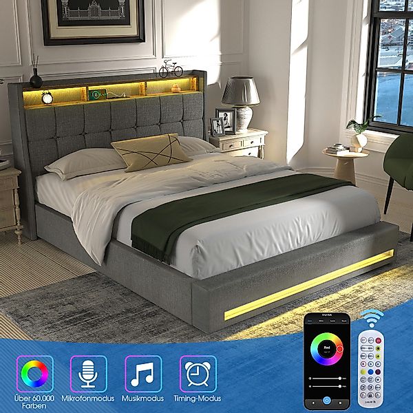 WILGOON Polsterbett Stauraumbett Doppelbett mit LED günstig online kaufen