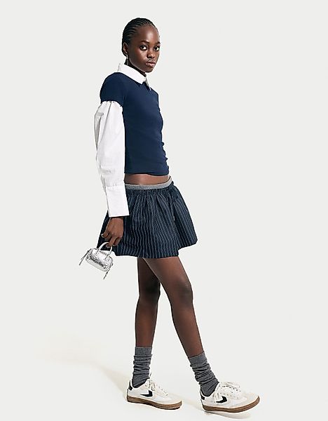 Bershka Minirock Mit Farblich Abgesetztem Bund Damen Xs Marinenblau günstig online kaufen