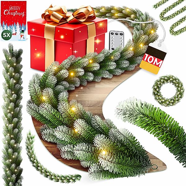 Kunstgirlande Weihnachtsgirlande LED Girlande 10m, beschneit günstig online kaufen