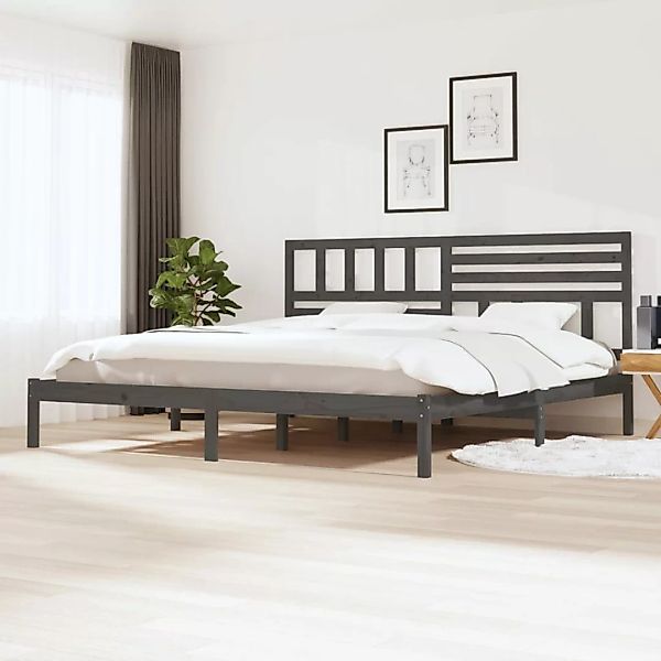 vidaXL Bettgestell Massivholzbett Grau Kiefer 200x200 cm Doppelbett Bett Be günstig online kaufen