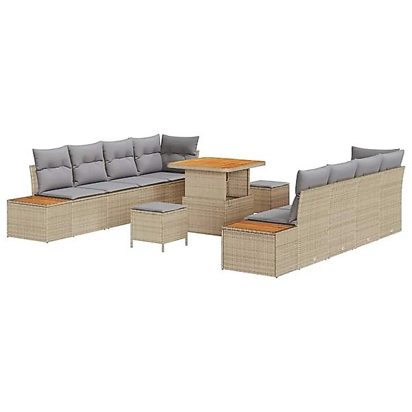 vidaXL Gartensofa-set mit Kissen mit Speicher 11-Tlg Beige Poly-Rattan 3364 günstig online kaufen