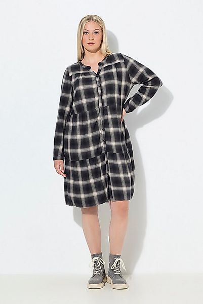 Ulla Popken Jerseykleid Kleid Karo A-Linie Tunika-Ausschnitt Langarm günstig online kaufen