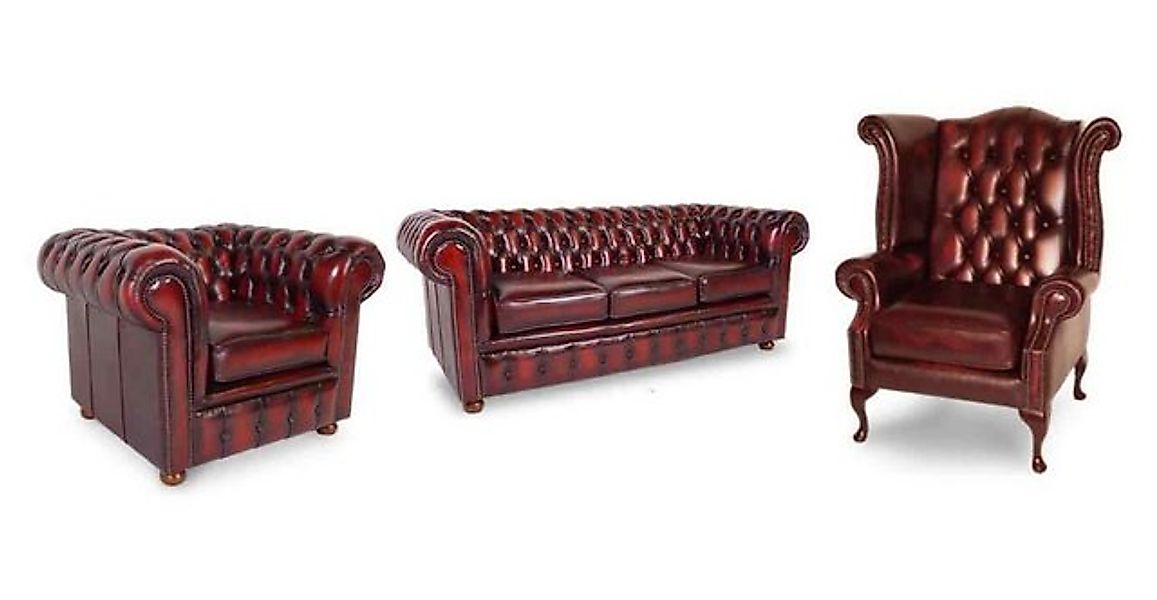 JVmoebel Sofa Sofagarnitur Chesterfield Set Polster Couch Set 100% Leder So günstig online kaufen