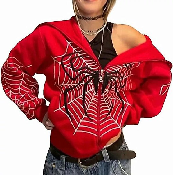 FIDDY Funktions-Kapuzensweatjacke Damen Zip Up Oversized Hoodie Große Spinn günstig online kaufen