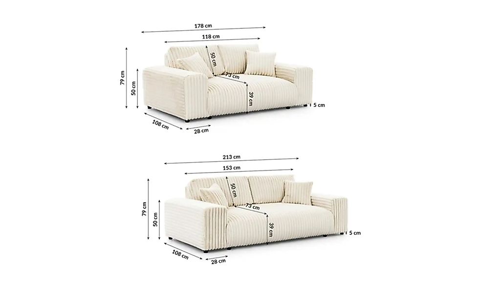 Polstergarnitur 2er-Set   ¦ beige ¦ Maße (cm): B: 213 H: 79 Polstermöbel > günstig online kaufen
