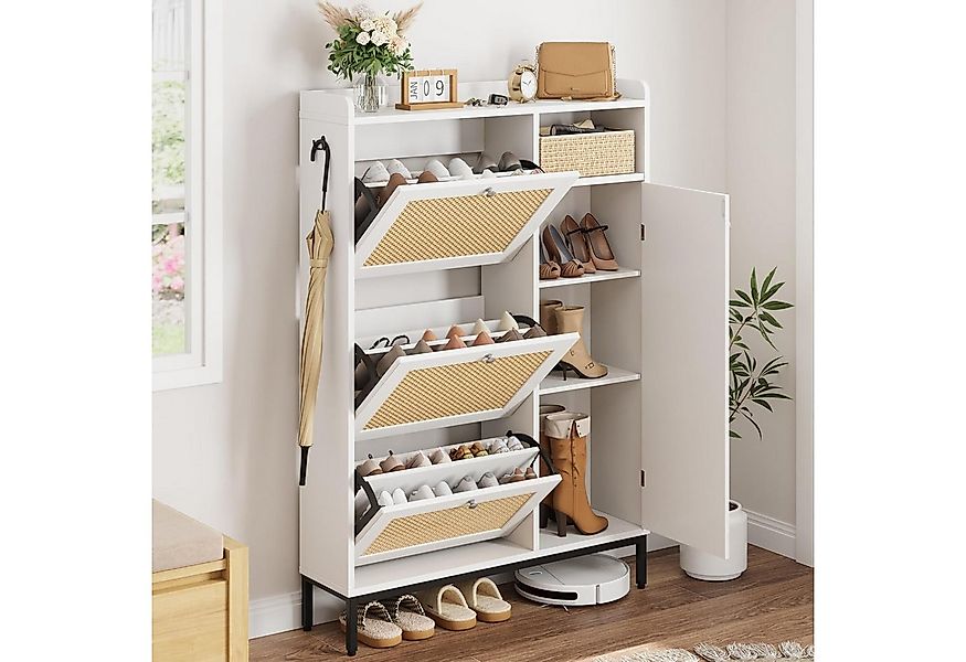 GarveeMore Schuhschrank aus Rattan mit 3 Klappschubladen und 4-stufiger Sch günstig online kaufen