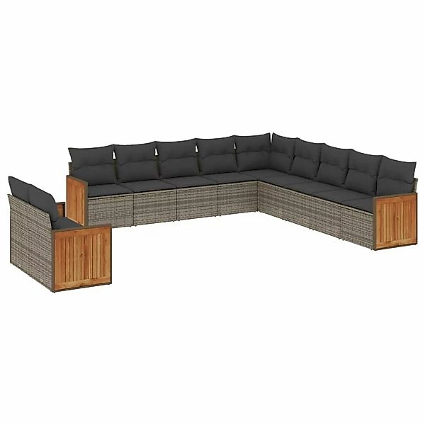 vidaXL 11-Tlg Garten-Sofagarnitur mit Kissen Grau Poly Rattan 3227810 günstig online kaufen