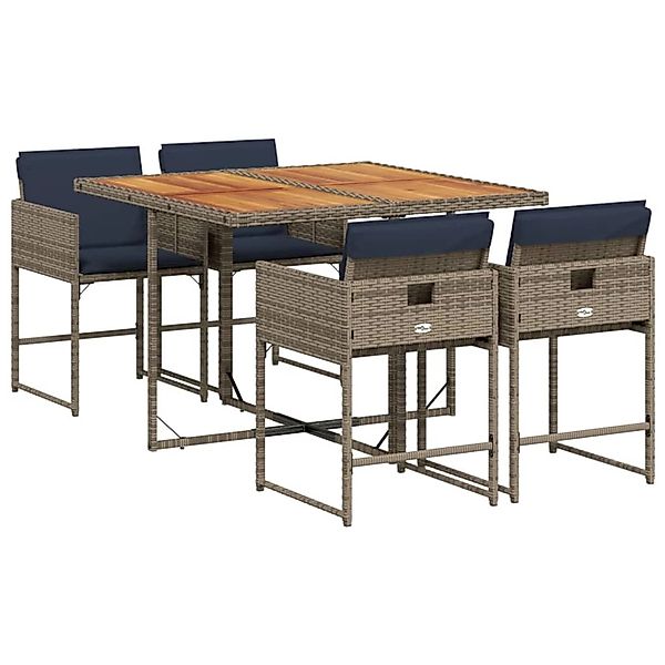 vidaXL 5-Tlg Garten-Essgruppe mit Kissen Grau Poly Rattan 3278032 günstig online kaufen