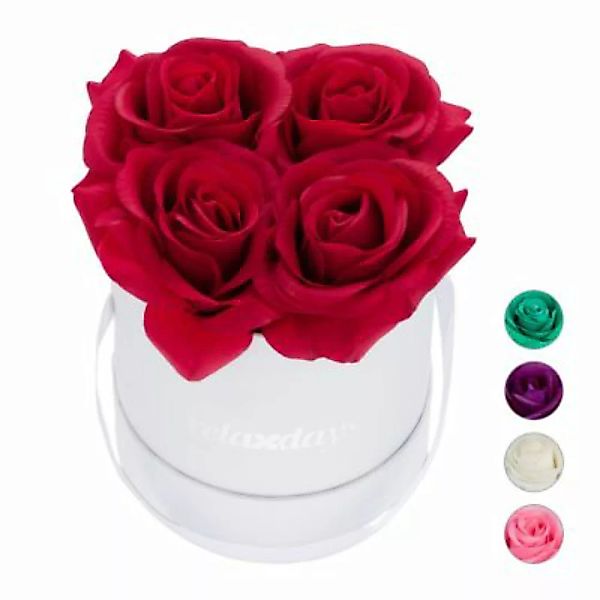 relaxdays Weiße Rosenbox rund 4 Rosen rot günstig online kaufen