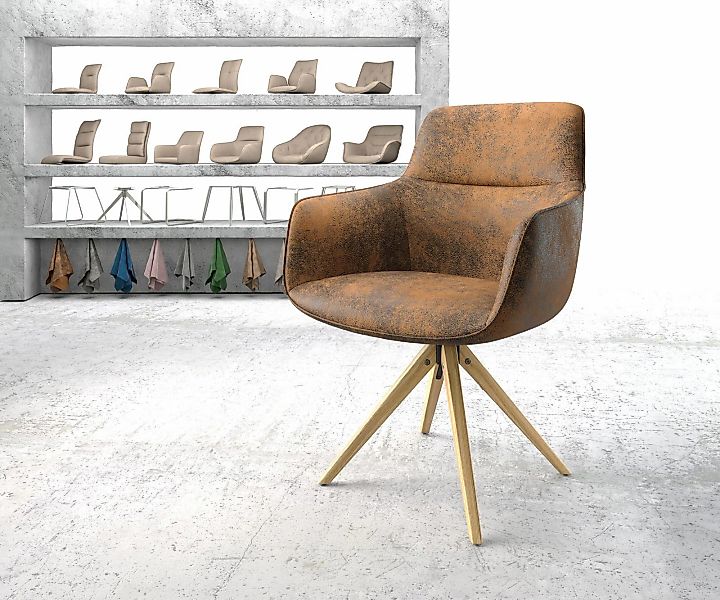 Drehstuhl Pejo-Flex Braun Antik Holzgestell kantig 180° drehbar günstig online kaufen