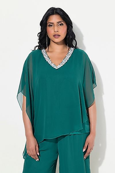 Ulla Popken Longbluse Chiffonbluse doppellagig V-Ausschnitt günstig online kaufen