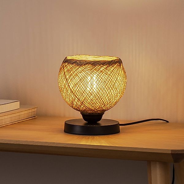 Tischleuchte Yumak, braun/schwarz, Ø 18 cm, Seil, Metall günstig online kaufen