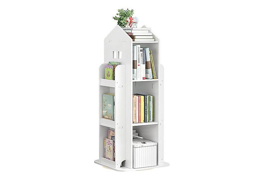 TWSOUL Kinderregal Bücherregal 360° Drehregal mit 4 Ebenen 2 Seitenregalen, günstig online kaufen