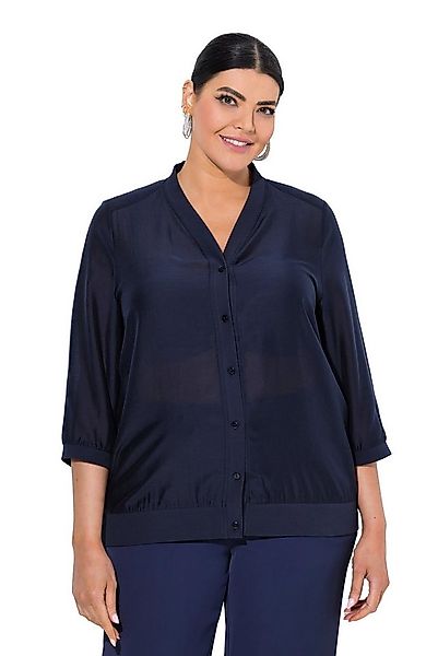 Ulla Popken Kurzjacke Blouson leicht transparent V-Ausschnitt 3/4-Arm günstig online kaufen