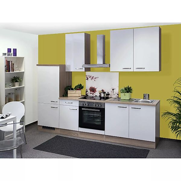 Flex-Well Exclusiv Küchenzeile Valero 270 cm Hochglanz Weiß-Sonoma Eiche günstig online kaufen