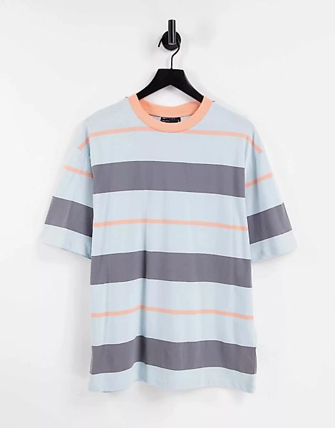 ASOS DESIGN – Oversize-T-Shirt mit verschieden breiten Streifen in verwasch günstig online kaufen