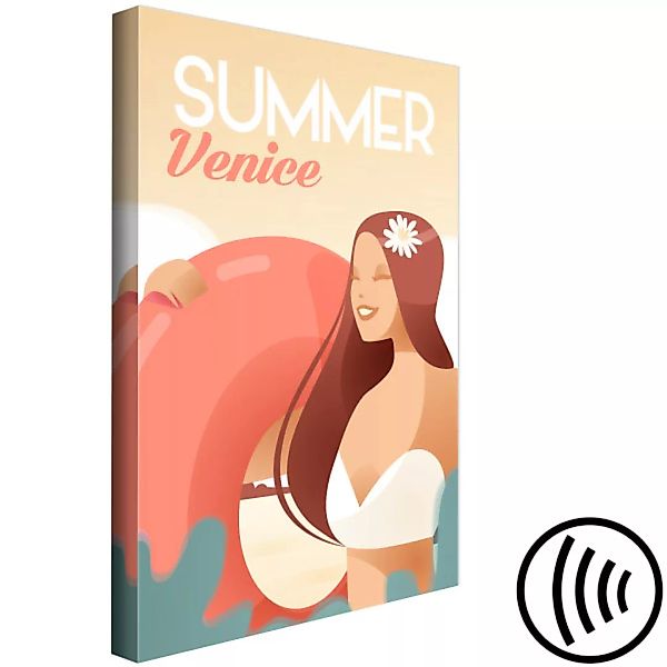 Leinwandbild Sommer in Venedig - Grafik mit einer Frau, Meereswellen und Te günstig online kaufen