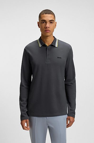 BOSS GREEN Langarm-Poloshirt "Plisy", mit Streifen am Kragen günstig online kaufen
