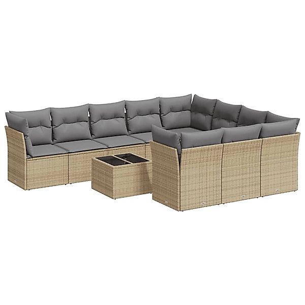 vidaXL 11-Tlg Garten-Sofagarnitur mit Kissen Beige Poly Rattan 3250068 günstig online kaufen
