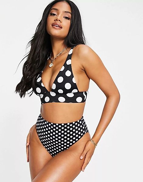 ASOS DESIGN – Mix and Match – Schwarz-weiß gepunktete Bikinihose mit hohem günstig online kaufen