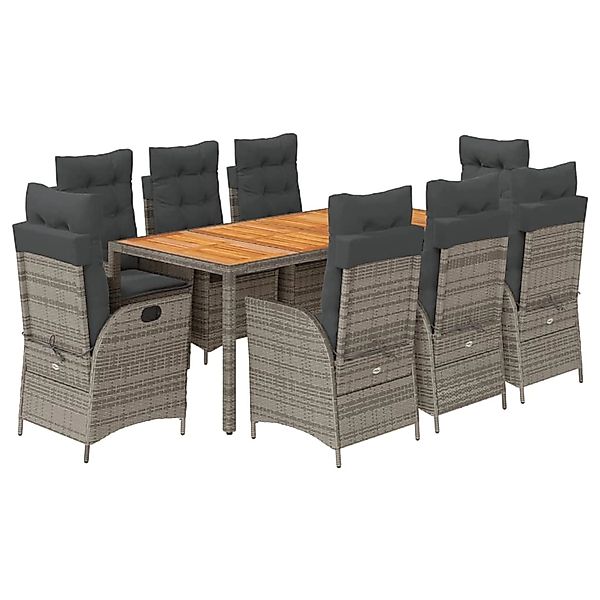 vidaXL 9-Tlg Garten-Essgruppe mit Kissen Grau Poly Rattan 3213111 günstig online kaufen