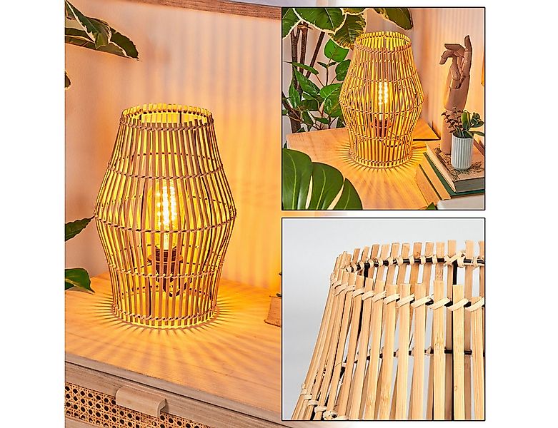 hofstein Tischleuchte Tischlampe aus Metall/Bambus in Schwarz/Naturfarben, günstig online kaufen