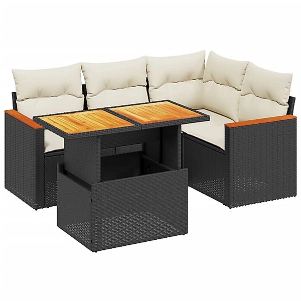 vidaXL 5-Tlg Garten-Sofagarnitur mit Kissen Schwarz Poly Rattan 3273058 günstig online kaufen