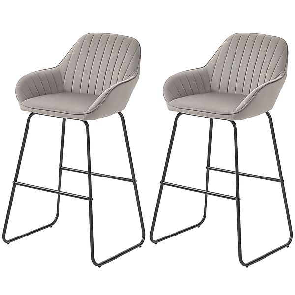 HOMCOM Barhocker 2er Set, Gepolstert Barstuhl mit Fußstütze, Lehne, Samtopt günstig online kaufen