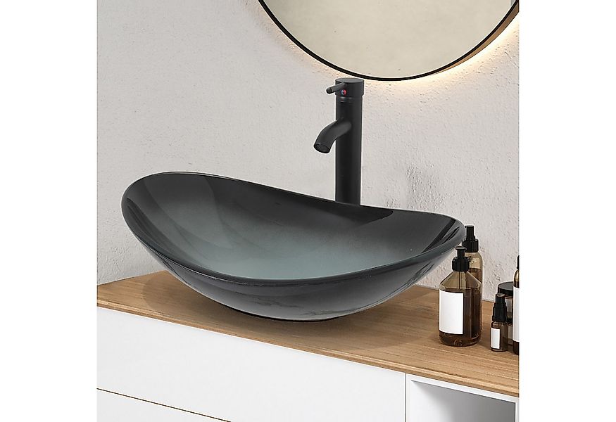 Puluomis Aufsatzwaschbecken Waschbecken Set mit Wasserhahn und Ablaufgarnit günstig online kaufen