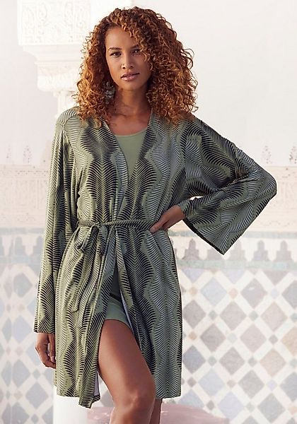 LASCANA Kimono, Kurzform, Single-Jersey, Kimono-Kragen, Gürtel, mit graphis günstig online kaufen