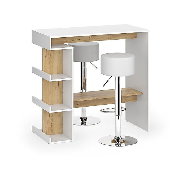 Vicco Bartisch Dana, Weiß/Goldkraft Eiche, 108 x 50 cm mit 2 Barhockern günstig online kaufen