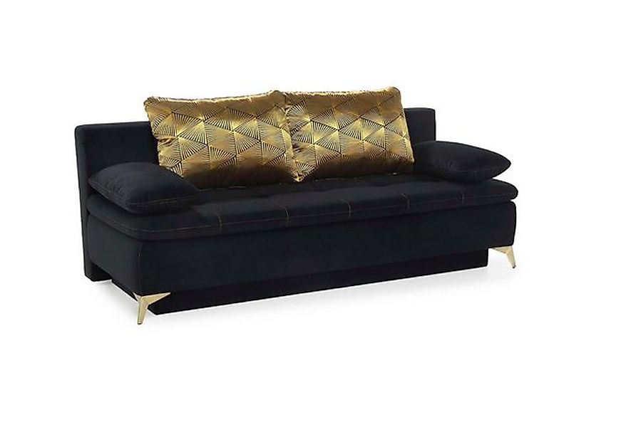 Bettsofa Funktionssofa inkl. Bettfunktion mit Stauraum und Kissen Schwarz / günstig online kaufen