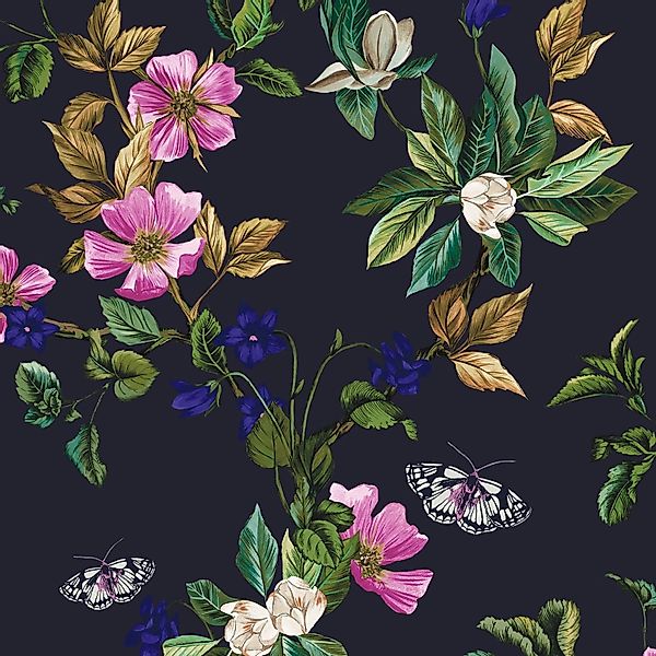 Joules Vliestapete »Wakerly Woodland Floral French Navy« floral glatt flora günstig online kaufen
