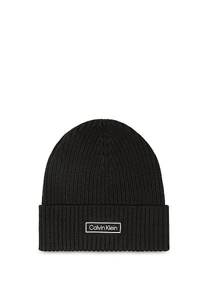 Calvin Klein Strickmütze PATCH CHUNKY RIB COTTON BEANIE mit Markenlogo günstig online kaufen
