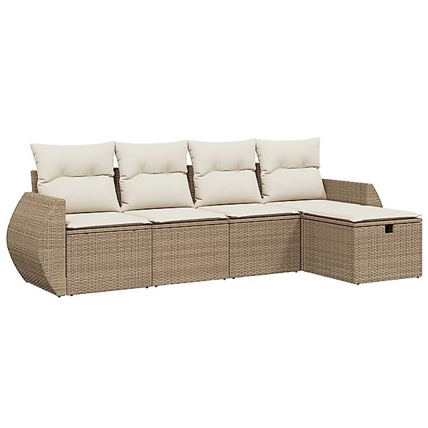 vidaXL 5-tlg Garten-Sofagarnitur mit Kissen Beige Poly Rattan Modell 127 günstig online kaufen