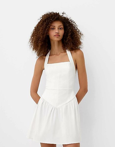 Bershka Weitschwingendes Minikleid Aus Bengaline Damen M Grbrochenes Weiss günstig online kaufen