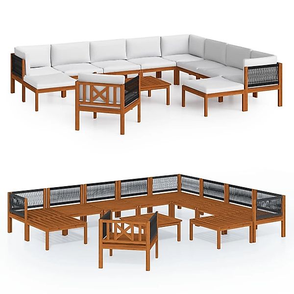 vidaXL 12-Tlg Garten-Lounge-Set mit Kissen Cremefarbenes Holz Akazie & Seil günstig online kaufen